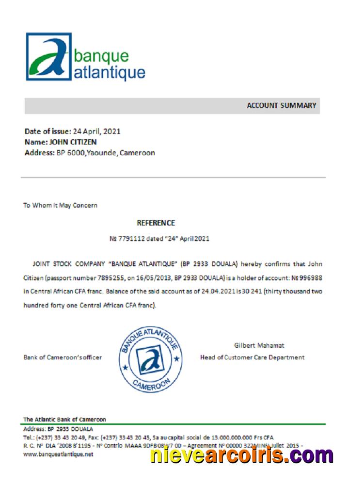 Cameroon The Atlantic Bank reference